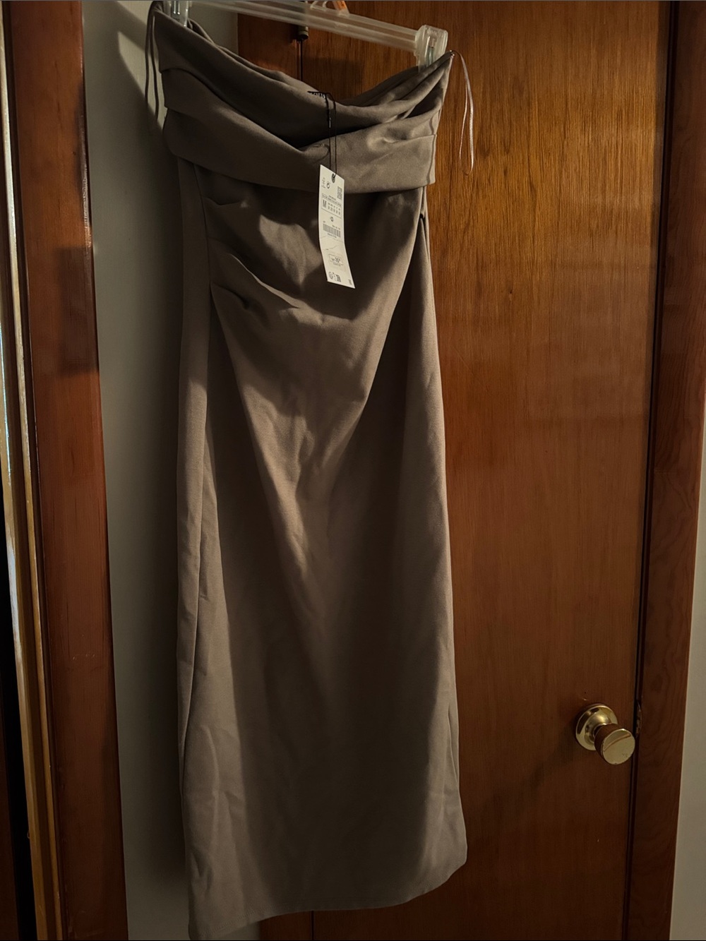 Zara Draped High-Waist Pencil Skirt in Taupe